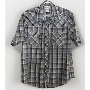 Wrangler Men’s Wrancher Western Pearl Snap Shirt Medium Blue Gray Plaid